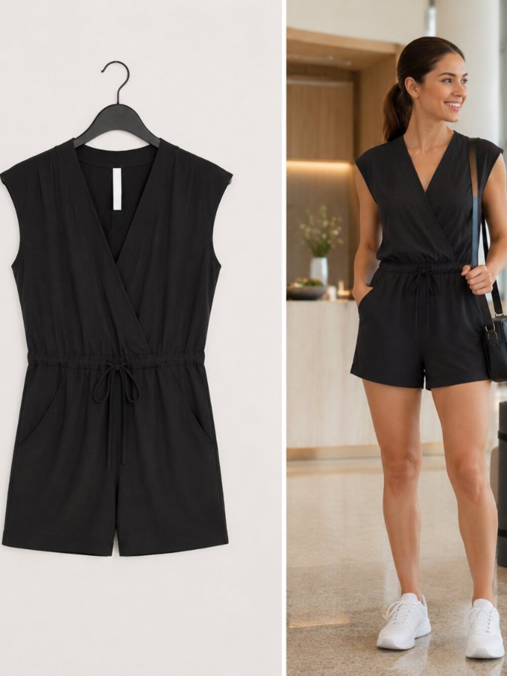 Athleta Romper XXS Black Wrap Front Travel Athleisure Casual Beach Sport Resort